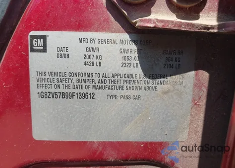 2009 Saturn Aura Xr из США, поврежденный, VIN 1G8ZV57B99F139612